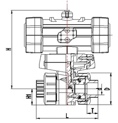 ISO Standard Socket Fusion Type Plastic Pneumatic Actuator PVDF True Union Ball Valve